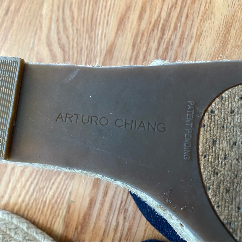 Arturo Chiang Blue Denim Espadrille Wedge Slides - Picture 5 of 7